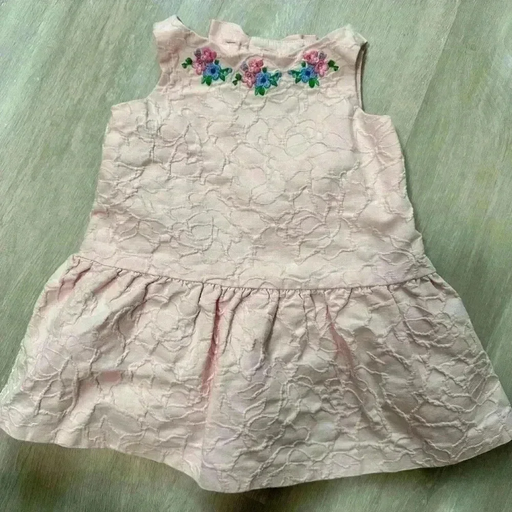 Janie and Jack Baby Girl Pink Lace Embroidered Dress 6-12 Months